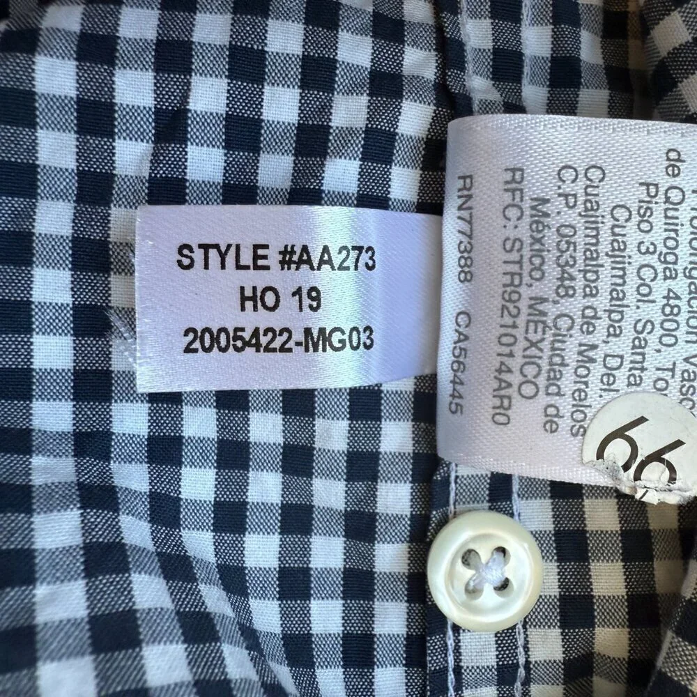 J.Crew Stretch Organic Cotton Gingham Button Down Shirt Men's 3XL Navy White
